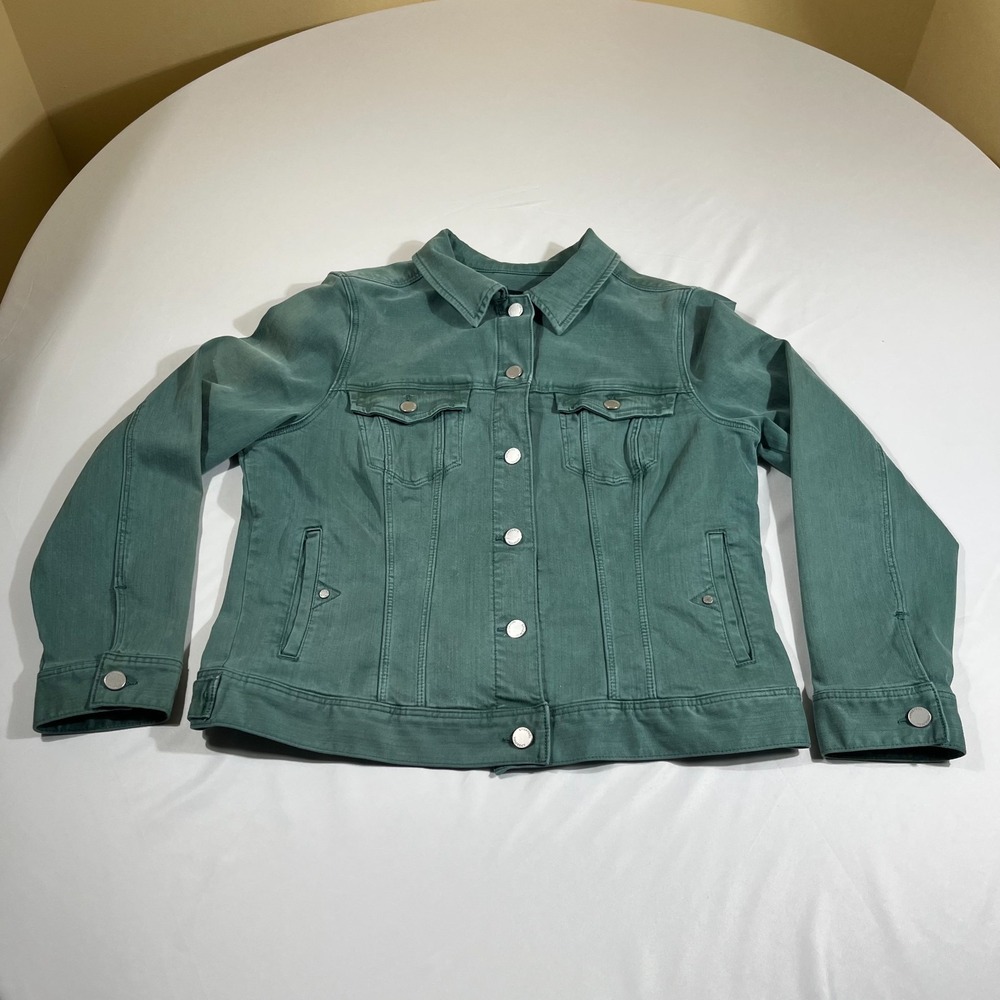 Liverpool Los Angeles Denim Jacket Size L Green Stretch Trucker Utility Boho